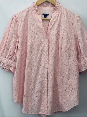 Ann Taylor’s Eyelet Button-Front Pink Blouse - Classic Women's Top